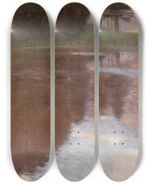 Triptych art skateboard deck of Gustav Klimt Tranquil Pond Egelsee Near Golling Salzburg by Gustav Klimt (1862-1918)