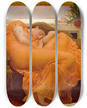 Triptych art skateboard deck of Frederic Leighton Flaming June by Frederic Leighton (1830-1896)