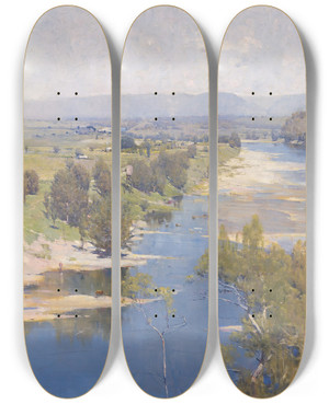 Triptych art skateboard deck of Arthur Streeton The Purple Noons Transparent Might by Arthur Streeton (1867-1943)