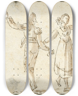 Triptych art skateboard deck of Otto Howen Spaanse Dansers_2 by Otto Howen (1774-1848)
