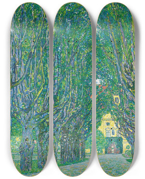 Triptych art skateboard deck of Gustav Klimt Avenue To The Kammer Castle by Gustav Klimt (1862-1918)