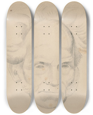 Triptych art skateboard deck of Viking Eggeling Potrait Of Schopenhhauer by Viking Eggeling (1880-1925)