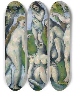 Triptych art skateboard deck of Paul Czanne Five Bathers by Paul Cezanne (1839-1906)