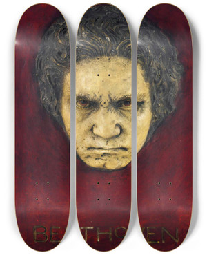 Triptych art skateboard deck of Franz Von Stuck Beethoven by Franz Von Stuck (1863-1928)