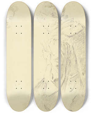 Triptych art skateboard deck of Daniel Nikolaus Chodowiecki Sitzende Frau Mit Haube Nach Links Gewandt Dreiviertel Vom Rcken Gesehen Mit Spielkarten In Der Hand Links Oben Ein Mdchenkopf by Daniel Nikolaus Chodowiecki (1726-1801)