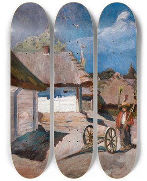 Triptych art skateboard deck of Henryk Szczygliski Country Road by Henryk Szczyglinski (1881-1944)