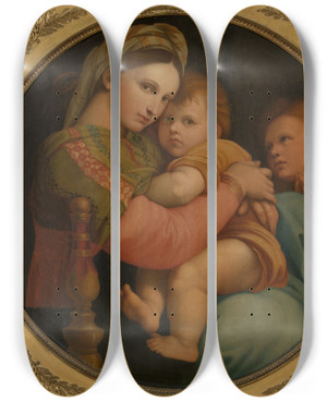 Triptych art skateboard deck of Raphael Madonna by Raphael (1483-1520)