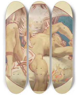 Triptych art skateboard deck of John Singer Sargent Study For Prometheus Museum Of Fine Arts Boston by John Singer Sargent (1856-1925)