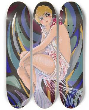 Triptych art skateboard deck of S Chompr Zittende Vrouw Met Draperie by S Chompre (20-)