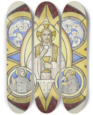 Triptych art skateboard deck of Eduard Von Steinle Christus Mit Stola Kelch Und Hostie Daneben Die Heiligen Franziskus Und Antonius by Eduard Von Steinle (1810-1886)