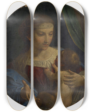 Triptych art skateboard deck of Angelo Caroselli The Virgin With Child by Angelo Caroselli (1585-1652)
