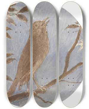 Triptych art skateboard deck of Alfred W Cooper The Nightingale Tail Piece by Alfred W Cooper