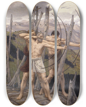 Triptych art skateboard deck of Bryson Burroughs The Archers by Bryson Burroughs (1869-1934)