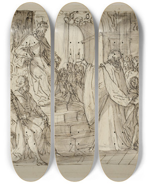 Triptych art skateboard deck of Antonio Aliense En Ambassadr For Barbarigofamilien Modtages I Audiens Af En Konge Studie Til En Fresco I Villa Barbarigo Noventa Vicentina by Antonio Aliense