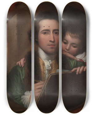 Triptych art skateboard deck of Benjamin West The Artist And His Son Raphael by Benjamin West (1738-1820)