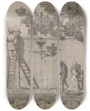 Triptych art skateboard deck of Christoffer Wilhelm Eckersberg En Havemur Illustration Til Linearperspectiven Tavle Vi by Christoffer Wilhelm Eckersberg (1783-1853)
