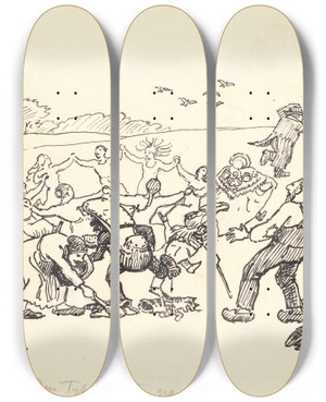 Triptych art skateboard deck of Niels Skovgaard Den Tykke Kat_4 by Niels Skovgaard (1858-1938)