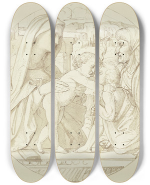 Triptych art skateboard deck of Eduard Von Steinle Madonna Mit Elisabeth Und Dem Kleinen Johannes by Eduard Von Steinle (1810-1886)