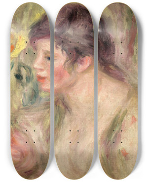 Triptych art skateboard deck of Pierreauguste Renoir Femme La Rose by Pierre-Auguste Renoir (1841-1919)