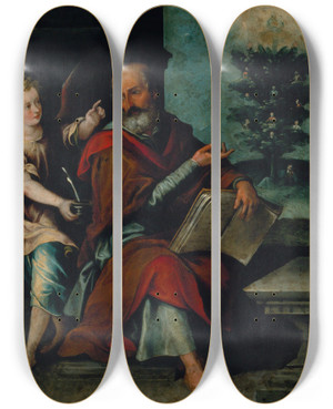 Triptych art skateboard deck of Baltasar De Echave Iba Saint Matthew by Baltasar de Echave Iba (1583-1644)