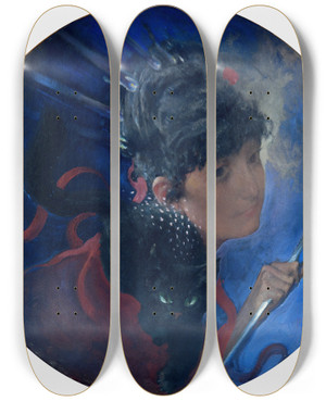 Triptych art skateboard deck of Carl Larsson Electricity by Carl Larsson (1853-1919)