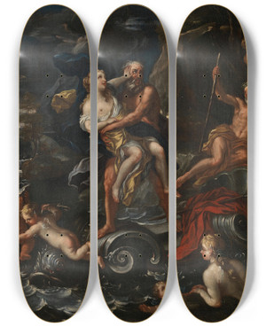 Triptych art skateboard deck of Neapolitan School The Rape Of Proserpine by Neapolitan School