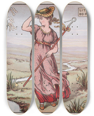 Triptych art skateboard deck of Walter Crane Little Bopeep by Walter Crane (1845-1915)