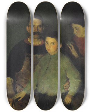 Triptych art skateboard deck of Charles Webster Hawthorne The Family by Charles Webster Hawthorne (1872-1930)