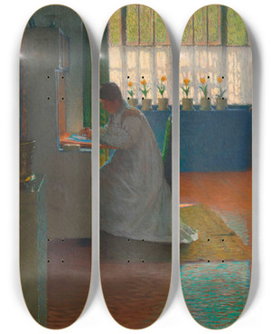 Triptych art skateboard deck of Carl Moll Anna Moll Am Schreibsekretr by Carl Moll (1861-1945)