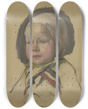 Triptych art skateboard deck of Jakob Becker Kleines Kind Mit Weiem Hubchen_2 by Jakob Becker (1810-1872)