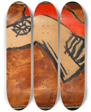 Triptych art skateboard deck of Egon Schiele Kopfteil Eines Rossharnisch by Egon Schiele (1890-1918)
