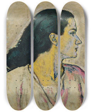Triptych art skateboard deck of Koloman Moser Frauenbildnis Im Profil by Koloman Moser (1868-1918)