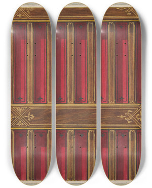 Triptych art skateboard deck of Julesedmondcharles Lachaise Design For The Decoration Of A Beamed Ceiling_1 by Jules-Edmond-Charles Lachaise (1897)