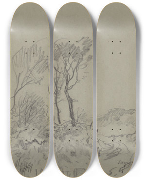 Triptych art skateboard deck of Josef Wenglein Tree Studies by Josef Wenglein (1845-1919)