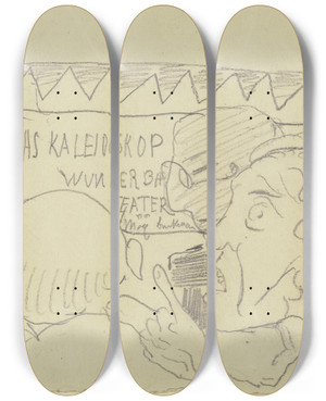 Triptych art skateboard deck of Max Beckmann The Kaleidoskop Wunderbar Teater By Max Beckmann by Max Beckmann (1884-1950)