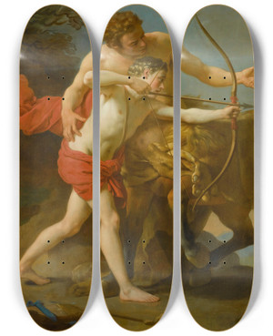 Triptych art skateboard deck of Louisjeanfranois Lagrene The Centaur Chiron Instructing Achilles by Louis-Jean-Franois Lagrene (1724-1805)