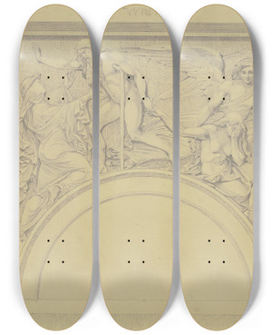 Triptych art skateboard deck of Johann Baptist Scholl The Younger The Winter by Johann Baptist Scholl The Younger