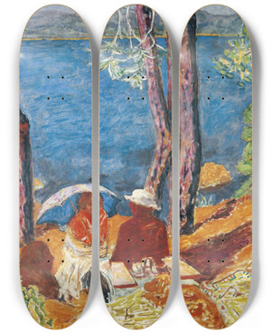 Triptych art skateboard deck of Pierre Bonnard Bord De Mer Sous Les Pins by Pierre Bonnard (1867-1947)
