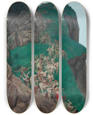 Triptych art skateboard deck of Alfred Basel The Rape Of The Sabine Women by Alfred Basel (1876-1920)