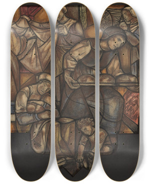 Triptych art skateboard deck of Richard Nicolas Roland Holst Ontwerp Voor Raam In Het Stadhuis In Amsterdam by Richard Nicolaus Roland Holst (1868-1938)