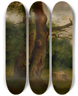 Triptych art skateboard deck of Jozef Boetech Klemens Study Of A Leafy Tree by Jozef Bozetech Klemens (1817-1883)
