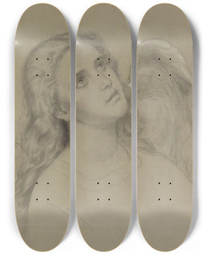 Triptych art skateboard deck of Adolph Tidemand Angel Head by Adolph Tidemand (1814-1876)