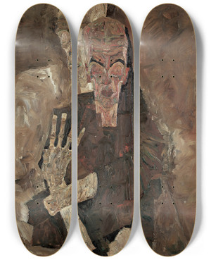 Triptych art skateboard deck of Egon Schiele Selfseer Ii Death And Man by Egon Schiele (1890-1918)