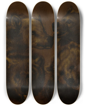Triptych art skateboard deck of Johann Melchior Roos Four Lifesized Bears Heads by Johann Melchior Roos (1663-1731)