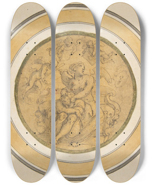 Triptych art skateboard deck of Giorgio Vasari Allegory Of Sleep by Giorgio Vasari (1511-1574)
