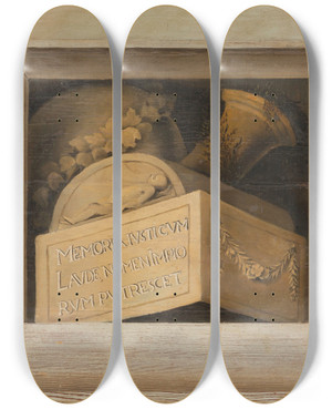 Triptych art skateboard deck of Jacob Van Campen Tomb With Inscription by Jacob Van Campen (1596-1657)