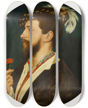 Triptych art skateboard deck of Hans Holbein The Younger Portrait Of Simon George Of Cornwall_1 by Hans Holbein The Younger (1497-1543)