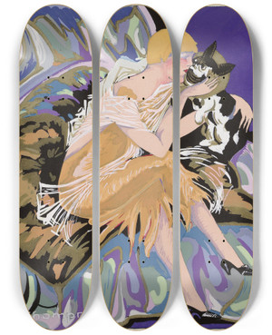 Triptych art skateboard deck of S Chompr Zittende Vrouw Met Een Kat by S Chompre (20-)