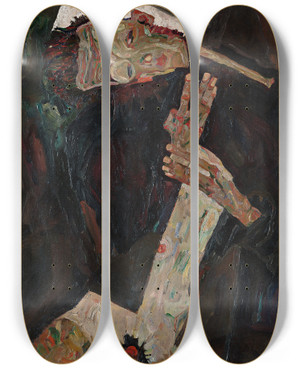 Triptych art skateboard deck of Egon Schiele The Lyricist by Egon Schiele (1890-1918)