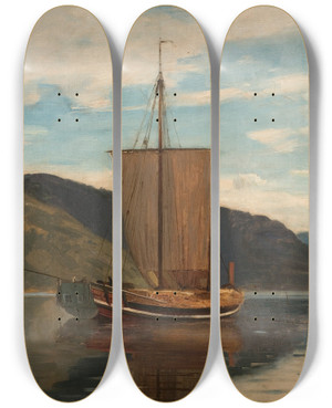 Triptych art skateboard deck of Amaldus Nielsen Sognejakt by Amaldus Nielsen (1838-1932)